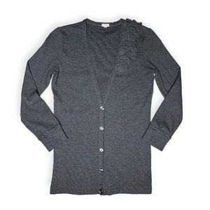 J. Crew Gray V-Neck Cardigan Sweater Flower Decal Bracelet Sleeve Women's Small